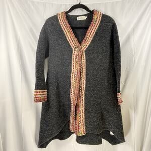 Simply Couture Women Small Gray Multi Long Cardigan Tribal Boho Hippie Peasant